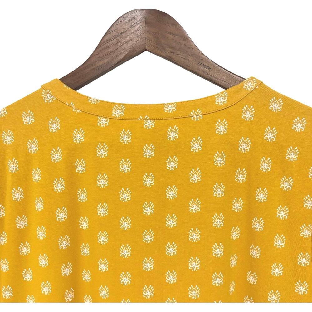 J.Jill Women’s Mustard Yellow Paisley Border Print Knit Dress L Pockets Stretch - Picture 7 of 11